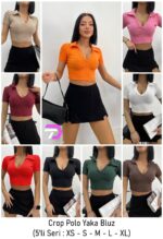 Crop polo yaka bluz